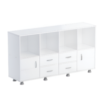 Шкаф-стеллаж верхняя часть без дверок, нижняя часть с 4 - мя ящиками и 2-мя дверками (белый) - «globural.ru» - Пермь